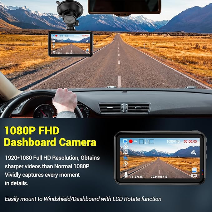 Dash Cam, Dash Camera for Cars 1080P FHD Dashcam DVR Car Camera Dash Cam Front W/ 32GB Card,Night Vision,170°Wide Angle 3”IPS Screen Dash Camera Loop Recording G-Sensor Motion Detection Parking Mode