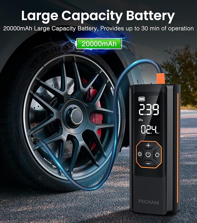 PECHAM Tire Inflator Portable Air Compressor,USB 5V 20000mAh Battery 160PSI Cordless Tire Pump Electric Air Pump for Car Tires,Fits Car/Truck/Motorcycle/Balls/Bicycles