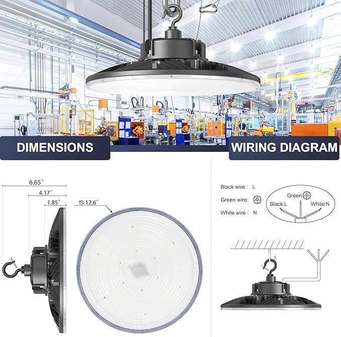 150W UFO-LED-High-Bay-Light,UL & DLC Listed 5000K Daylight 21000LM,0-10V Dimmable LED High Bay Lights,IP65 Waterproof Commercial Bay Lighting Fixture AC100-277V for Warehouse(9 Pack)
