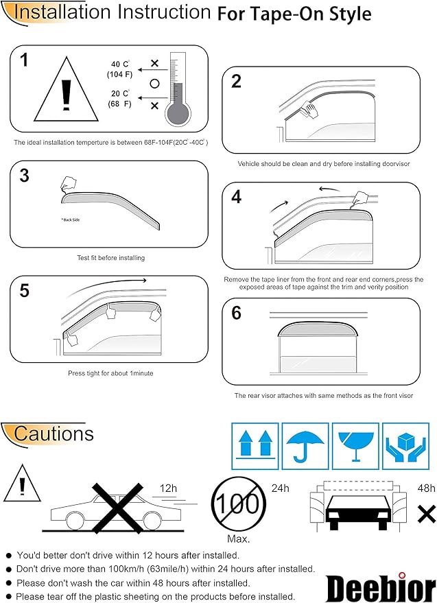 Side Window Visor Wind Vent Deflectors,2pcs Outside Mount Tape-on Shatterproof Dark Smoke Rain Guards Shades fit for 2007-2018 Jeep Wrangler (JK) 2-Door Model 92328