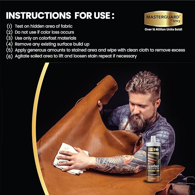 Leather Cleaner: Water-Based Solution for Car Interiors, Furniture, Shoes, Boots, Purses and More! - Leather Cleaner for Seats, Sofas, and More - 12 oz
