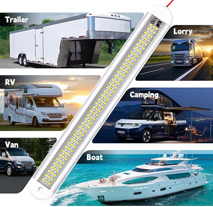 Enclosed Trailer 12v Led Light Bar, 120Leds 1500lm 8W DC 12 Volt Led Strip Lights with On/Off Switch, for Enclosed Cargo Trailer, Car Rv Van Truck Lorry Camper Boat Caravan Motorhome