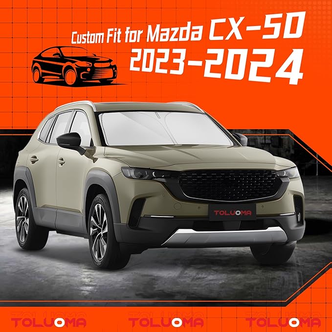 Custom Fit Windshield Sun Shade for Mazda CX-50 2023-2025 - Full Coverage, 210T Reflective Fabric, Double-Layer Design - Blocks 99% UV Rays, Keeps Car Cool, Easy to Install and Store