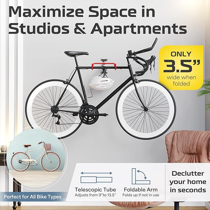 UrbanMount Wall Mount Bike Rack Garage - Mountain Bike Wall Mount Horizontal Vertical Design with 66lbs Cap, Screws, Installation Manual - Secure Road Cycling Holder Storage, Bicycle Hanger for Home