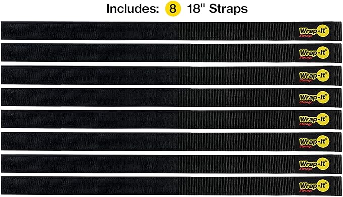 Quick-Straps by Wrap-It Storage - 18" (8-Pack) Black - Hook and Loop Hose and Cable Organizers