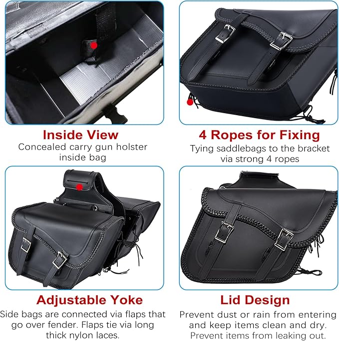Dream Apparel Naked Cowhide Leather Motorcycle Saddle Bags Studded Throw Over Saddlebags, Motorcycle Side Bags for Honda Shadow Sportster Softail Dyna V-star (Black, No Studs)