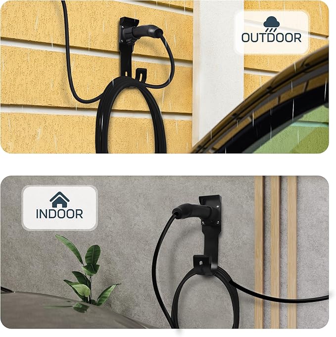 Tesla Charger Holder Wall Mount Kit, Black Mobile Connector Charging Cable Cord for Tesla Model for Indoor Outdoor Garage, Wall Mount Cable Organizer Bracket with UMC Holder