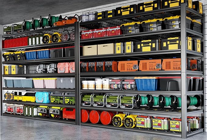 65" W Garage Shelving Heavy Duty, 7 Tier Garage Shelves, 65" W x 96" H x 24" D Adjustable Storage Shelving Unit, Commercial Metal Shelves for Warehouse, Basement,2 Pack