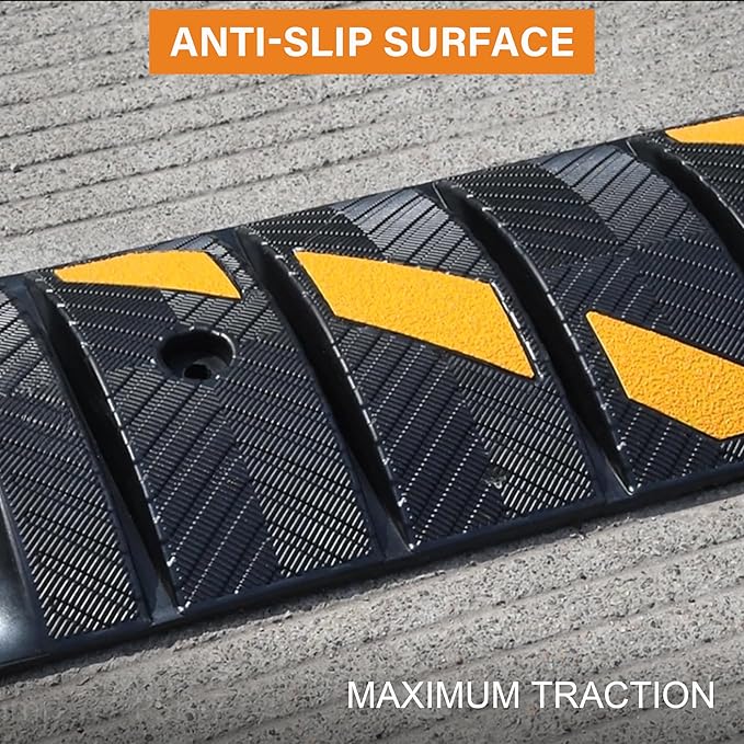 OrangeStar 6Ft Portable Rubber Speed Bump, Heavy Duty Speed Hump w/Reflective Yellow Strips for Asphalt Concrete Driveway Gravel(No Screws)