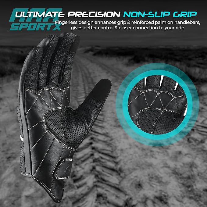aasportx Motorcycle Gloves - Men's Leather Motorbike Gloves with Touchscreen Function - Non-Slip Pads for Men & Women