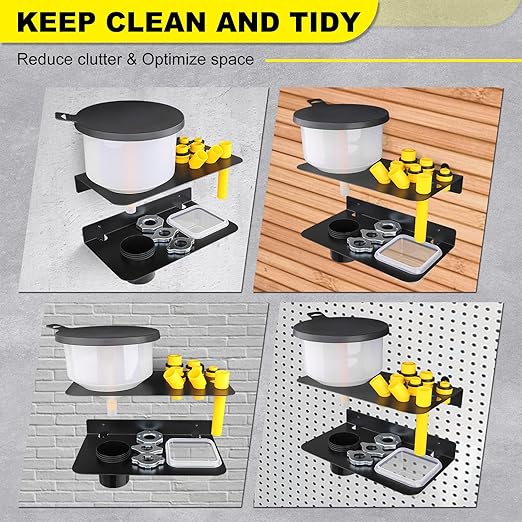 Coolant Funnel Kit Holder Storage Rack Includes 2 Plastic Removable Drip Cups, Wall Mount Fluid Drain Funnel Kit Organizer Bracket for Enclosed Race Trailers, Automotive Garage Shop, Black