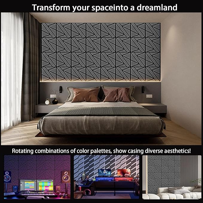 8 Pack Self-Adhesive Soundproof Wall Panels, 15.7 x 15.7 x 0.47 in Sound Proof Foam Panels for Walls, 1.2lb/ft³ High Density, Thicker 0.47in, Large Size Acoustic Panels, Sound Dampening Panels White