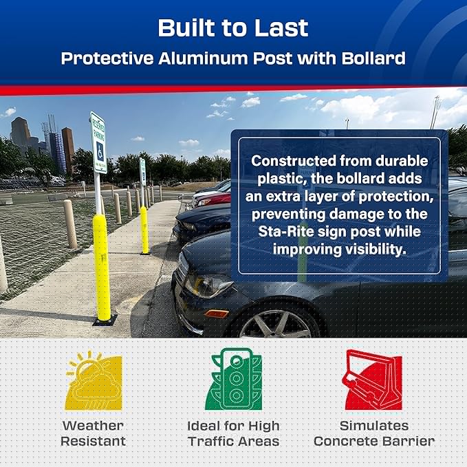 Impact Recovery - Sta-Rite Flexible Sign Post - Sign Holder - Handicap Parking Signs - Made in the USA - 78” with Yellow Bollard - Van Accessible Signage