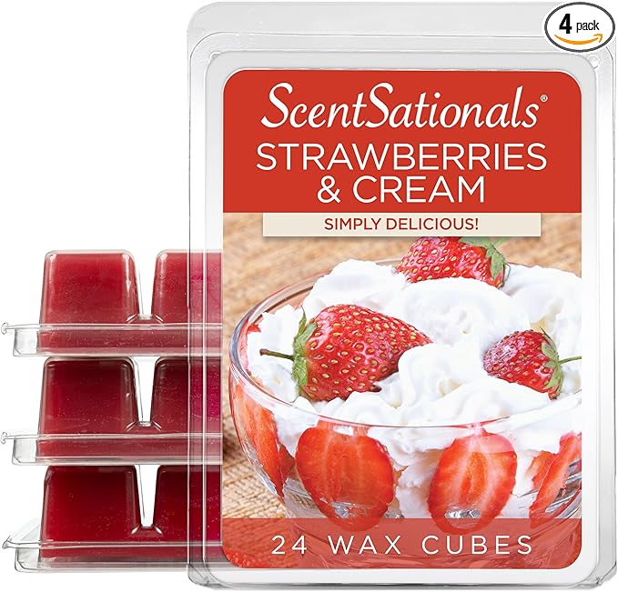 Scentsationals Wax Melts, Wax Cubes Strong Scent - Strawberries & Cream - Long Lasting Scented Melts for Warmer, 10oz (24-Cubes)