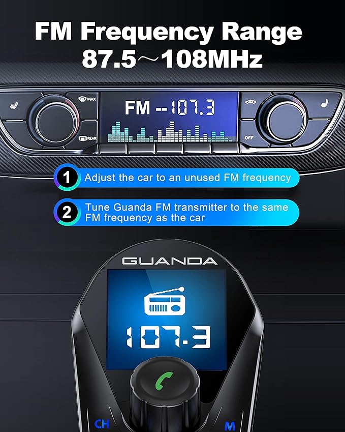 Bluetooth FM Transmitter (Upgraded Version) in-Car Wireless Radio Adapter Kit W 1.8" Color Display Hands-Free Call Fast Charging 18W and Smart 2.4A Dual USB Ports, TF Card MP3 Player