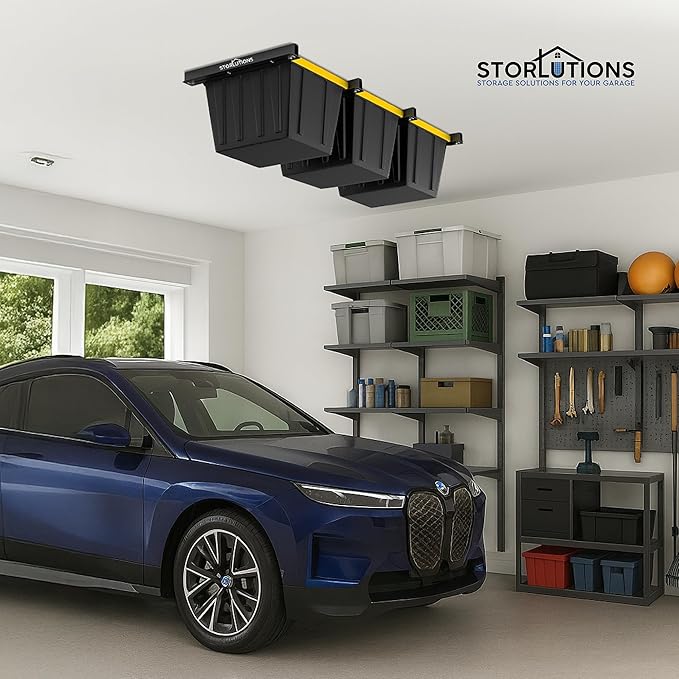 Heavy Duty Adjustable Ceiling Mount Garage Shelving for 16"-24" Stud Spacing, Ideal for Garage Storage and Home Organization Solutions