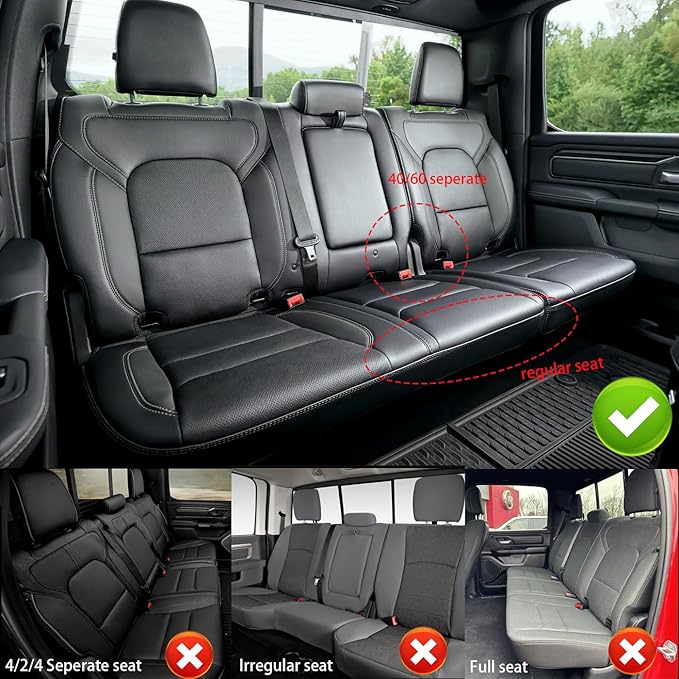 Custom Fit Seat Covers for Dodge RAM 1500 2019 2020 2021 2022 2023 2024 2025 Leather Cars Seats Cover Full Set Black