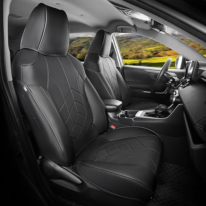 for Toyota RAV4 Seat Covers 2019 2020 2021 2022 2023 2024 2025 RAV 4 Prime & Hybrid XLE LE Limited XLE Premium (Not for XSE/SE Hybrid) - Custom Leather Car Seat Covers Full Set - Black