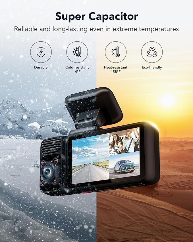 REDTIGER F17 4K 3 Channel Dash Cam, 5GHz WiFi Built-in GPS with 64GB Card, 2160P+1080P+1080P Front and Rear Inside, Triple Car Camera with 3 Inch Screen, IR Night Vision, G Sensor, WDR, Parking Mode