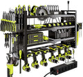 Power Tool Organizer Wall Mount with Charging Station 4 Layer 6 Slot Cordless Drill Holder with Angle Grinder Holder (Black)