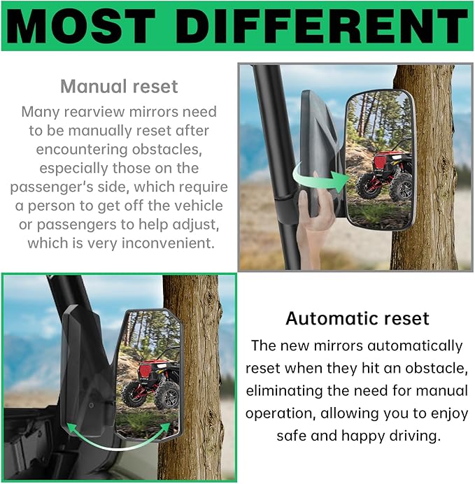 Defender Side Mirrors,The Spring Back Feature Allows Easy Reset After Fold,2024 New UTV Mirrors Compatible with Can Am Defender HD10 HD9 HD8 HD7 HD5,Suitable for No Door,Half Door,Full Door