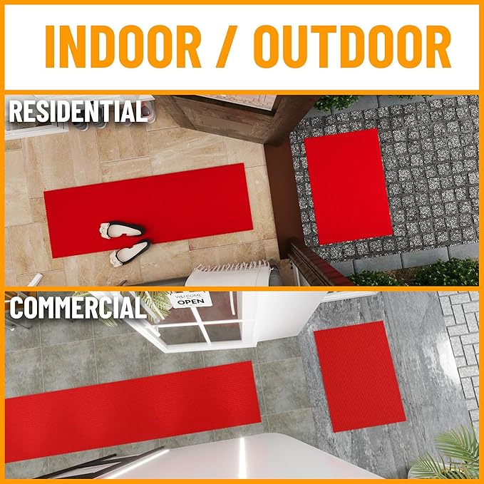 Ottomanson 2'7" x 8' Hallway Runner with Scraper Pile Extra Durable Non-Slip Rug Mat for Indoor & Outdoor Use - Ideal for Kitchen, Entryway, Patio & Garage - High-Traffic Carpet, Red