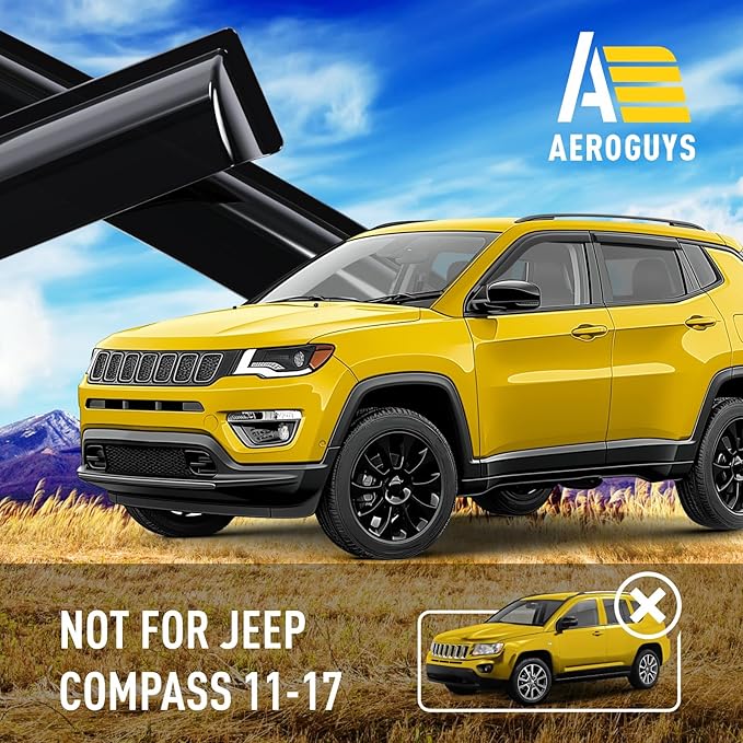 Extra Durable Window Deflectors Tape-On Window Visors Rain Guards Fit for Jeep Compass 2017-2025, Sun Visors, Wind Vent for Shades, Exterior Car Accessories - 4pcs. AG0729