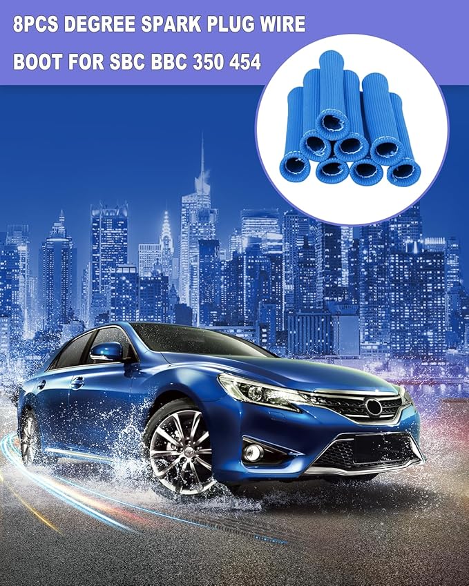 Spark Plug Wire Boots Cover - 8 PCS 2500° Spark Plug Heat Sleeve, 6 Inches Spark Plug Wire Heat Shield Protector Protection Replacement for LS1 / LS2 SBC BBC 350 454 Car Truck, Blue