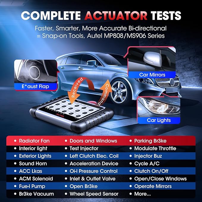 Autel Scanner MaxiCOM MK808S: 2025 Bidirectional Tool as MK808BT Pro MX808S M808Z, Work as MaxiCheck MX900 MK900BT, 28+ Service, Active Test, All System Diagnose, Injector Coding, FCA Autoauth OS 11