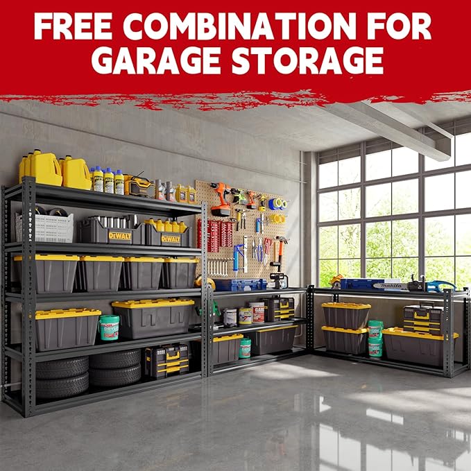 48" Wide Garage Shelving Heavy Duty 3000LBS, 5 Tier Adjustable Storage Rack, 72" H x 48" W x 24" D Boltless Shelving Unit for Garage, Warehouse, Basement, Workshop