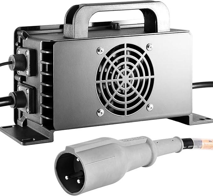 1400W Lead Acid Battery Charger 48 Volt 15 AMP 3-Pin Original Gray One-Piece Plug Club Car DS and Precedent Golf Carts