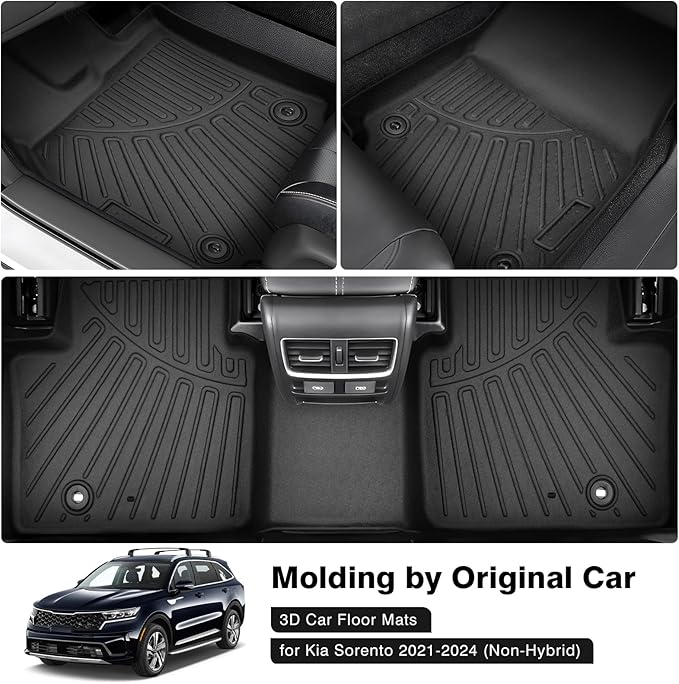 Powerty Floor Mats for 2021-2025 Kia Sorento (Non-Hybrid) Accessories All Weather Floor Liner 3D TPE 1st & 2nd Row Floor Mat Heavy-Duty Floor Liners