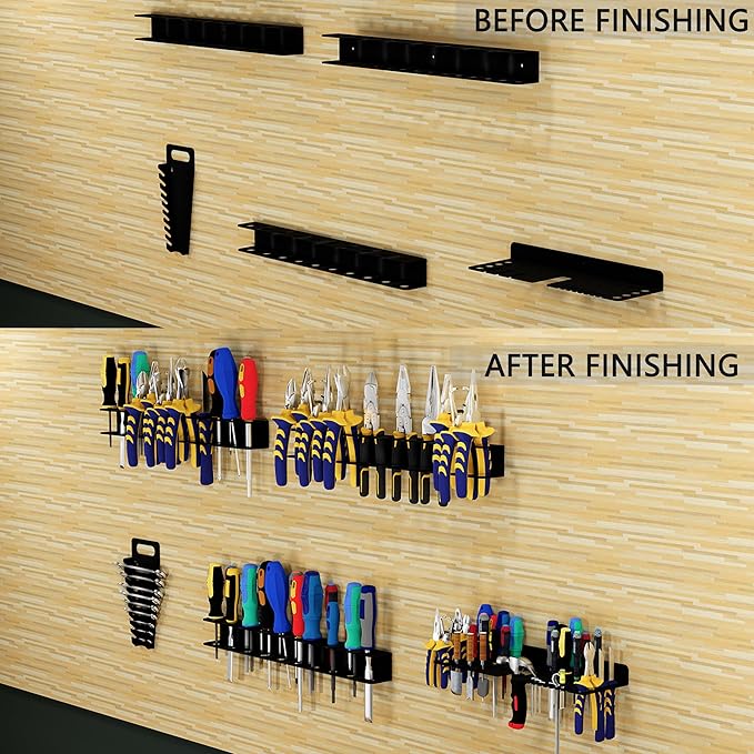 Screwdriver Organizer, Pliers Rack, Hammer Holder, Heavy Duty Wall Mounted Tool Storage Rack, Hand Tools Organizer, Metal Organizer for Garage Workshop, Garage Tool Organizer Wall Mount，15.75 Inch