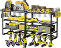 Metal Power Tool Organizer,Space-Saving Wall-Mounted Power Tool Rack,Holds 8 Drills + 4-Tier Storage,Durable Steel Construction for Garage, Workshop and Shed Organization