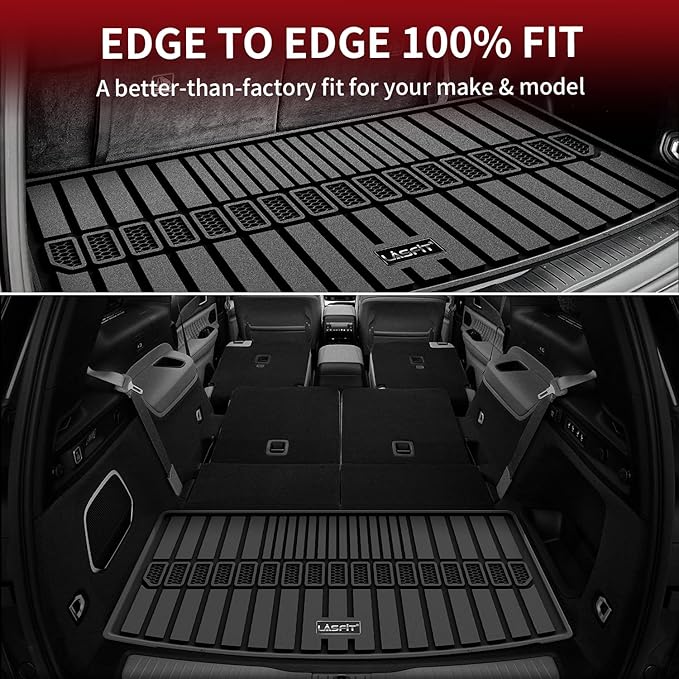 LASFIT Trunk Mat for Jeep Grand Cherokee L 2021-2025 6-Passenger and 7-Passenger All Weather TPE Custom Fit Cargo Mat Trunk Liner Cargo Liner, Black