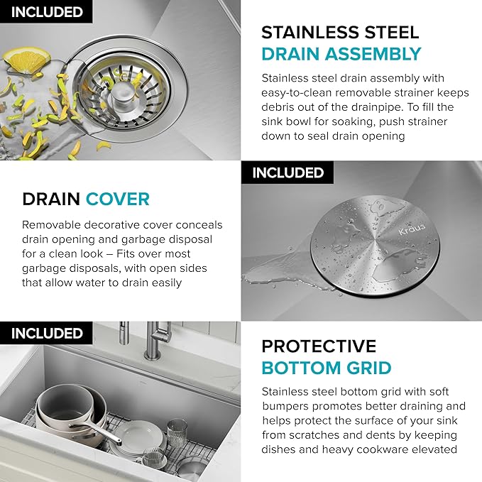 KRAUS Kore 32-Inch Undermount Workstation 16 Gauge Single Bowl Stainless Steel Kitchen Sink with Accessories, KWU110-32