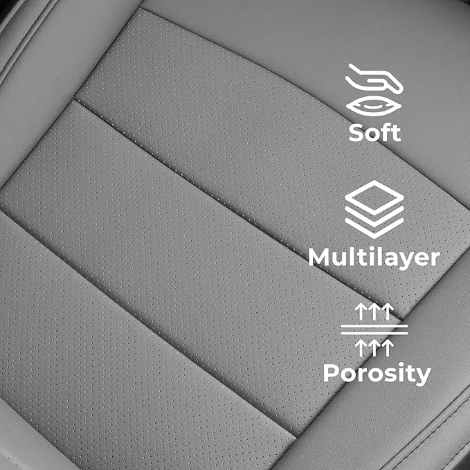 coverdream Custom Fit Camry Car Seat Covers for 2025 Toyota Camry Hybrid LE,SE,Full Coverage,Airbag Compatible Waterproof Leather Car Seat Protector(Full Set,Black/Gray)