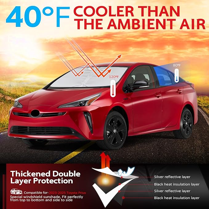 KAYZT Windshield Sun Shade for 2023-2025 Toyota Prius Foldable Sunshade Front Window Custom Fit Car Accessories