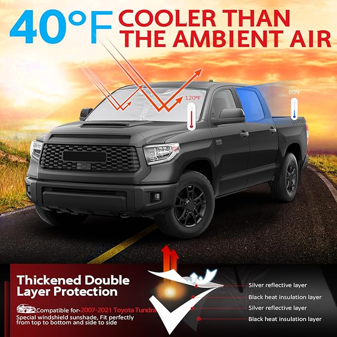 KAYZT Windshield Sun Shade for 2007-2021 Toyota Tundra Foldable Sunshade Front Window Custom Fit Car Accessories
