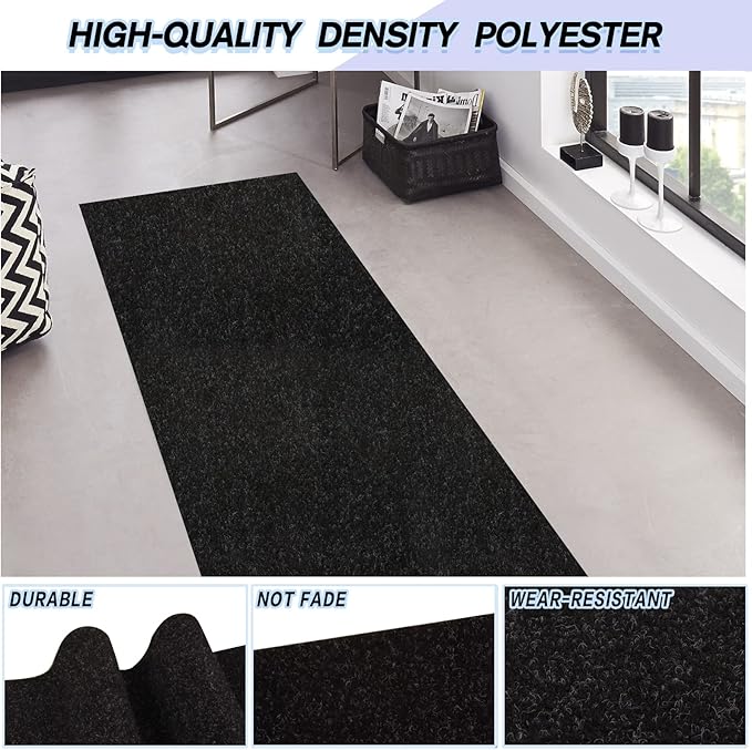 Custom Size Backed Non-Slip Area Rugs Runner, Easy Clean, Waterproof Runner Rugs for Hallway Entryway, Kitchen, Laundry, 4FT x 44FT, Black