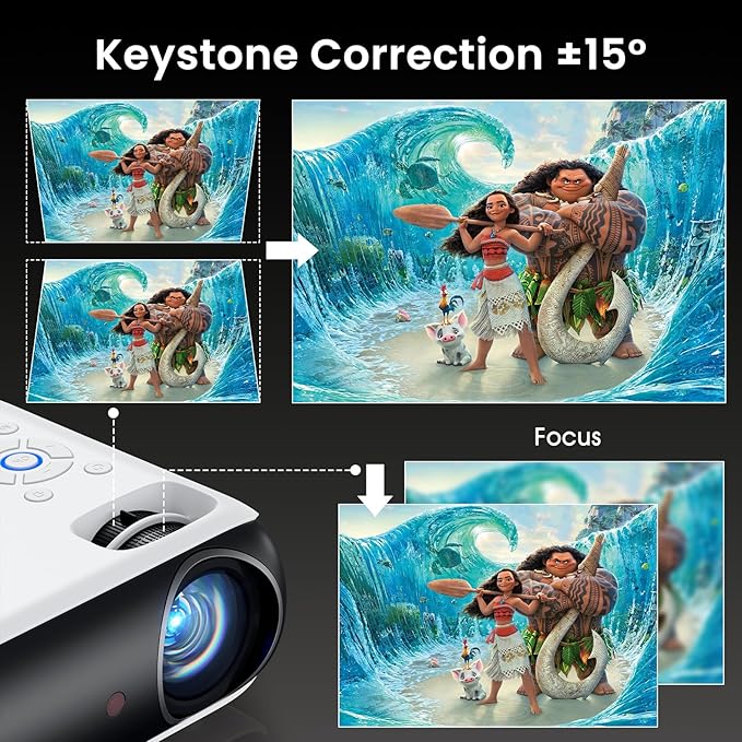 HAPPRUN Native 1080P Bluetooth Projector, Full HD Portable Outdoor Movie Projector with Built-in Speaker, Compatible with Smartphone, HDMI, USB, AV, Fire Stick, PS5 for Home, Bedroom, Outdoor Use