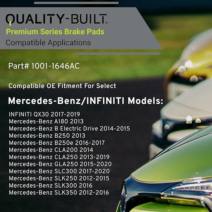 Premium Ceramic Rear Brake Pads (1001-1646AC) Compatible with 2012-2020 INFINITI/Mercedes-Benz (A180/B Electric Drive/B250/B250e/CLA200/CLA250/GLA250/QX30/SLC300/SLK250/SLK300/SLK350)