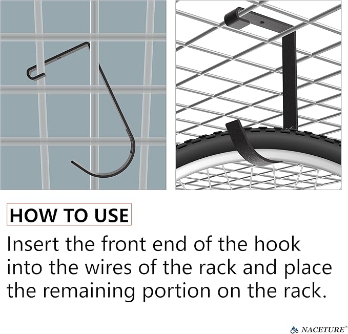 Bike Hooks for Garage Ceiling Mount Rack – Heavy Duty 4X8 Overhead Garage Storage Rack for Ceiling Hanging Bicycle Shelves, Add on Storage Flat Hooks Accessory and Wall Hanger (Flat Hook 4 Pack)