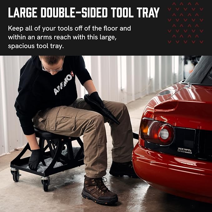 Vyper Low Pro Garage Stool with Removable Seat for Mechanics, Automotive, DIY - 400 lb Capacity Rolling Shop Chair (Black Seat, Blue Frame)