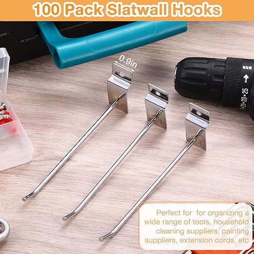 Moxweyeni 100 Pcs Heavy Duty Slatwall Panel Hooks Hanging Metal Slat Wall Hanging Hooks Silver Slat Wall Hanger Commercial Grade Slatwall Pegs Accessories for Shop Retail Display(6 Inch)