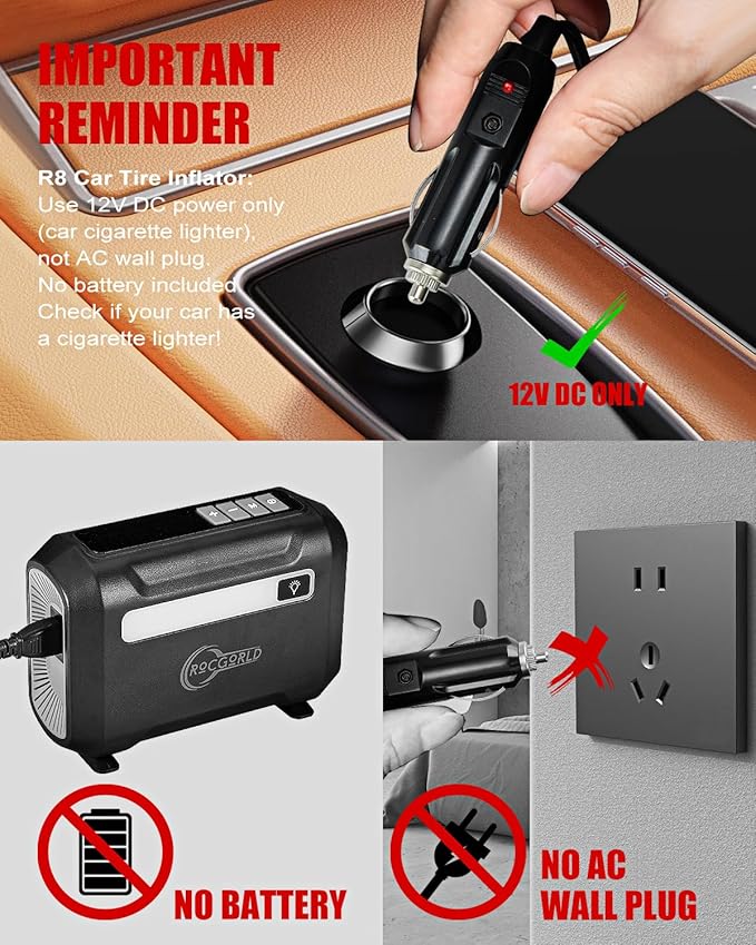 R8 Tire Inflator Portable Air Compressor, DC 12V Air Compressor for Car with Large Dual Digital Screen, 3X Faster Inflation Air Pump for Car Tires, Bike, Ball, Motor - Car Accessories