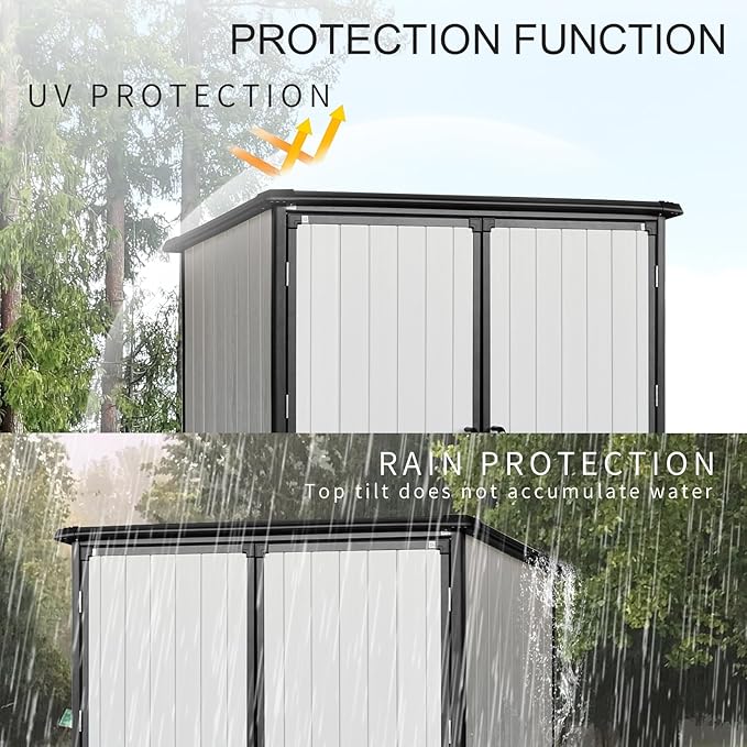 5x3 FT Resin Outdoor Storage Shed with Floor, Waterproof Resin Cabinet with Lockable Doors, Plastic Tool Shed for Patio Furniture, Bikes, Accessories,White+Black