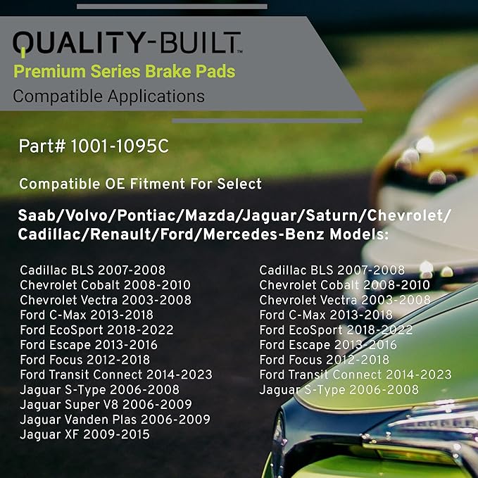 Premium Ceramic Rear Brake Pads (1001-1095C) Compatible with 2003-2023 Cadillac/Chevrolet/Ford/Jaguar/Mazda/Mercedes-Benz/Pontiac/Volvo (Escape/Focus/G550/MX-5/S40/Sky/S-Type & More)