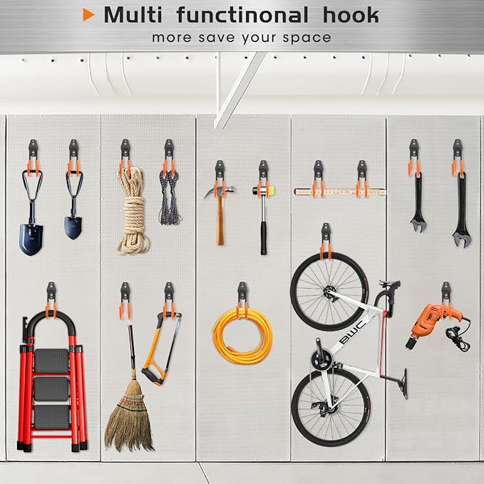 Heavy Duty Hose Hook, Garage Storage Utility Hooks, Garden Hose Hooks with Coating, Wall Mount Hooks for Bikes, Tools, Ladders, Cables, and Outdoor Equipment, Orange