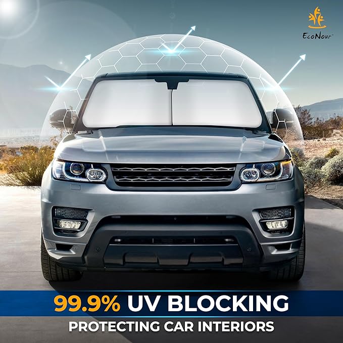 EcoNour 2 Piece Sunshade for Car Windshield | Durable 240T Polyester Car Windshield Shade Blocks UV Rays | Sun Protection for Front Window | Small (29 in*24 in)